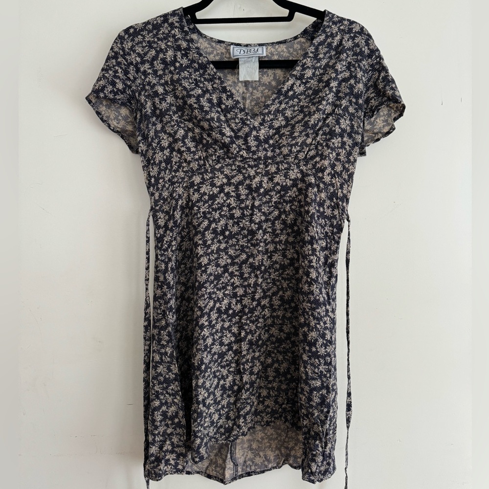 DBY Vintage Floral A Line Tie Waist Mini Dress